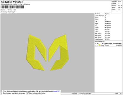 M Logo Digital Embroidery Design, 4 Sizes