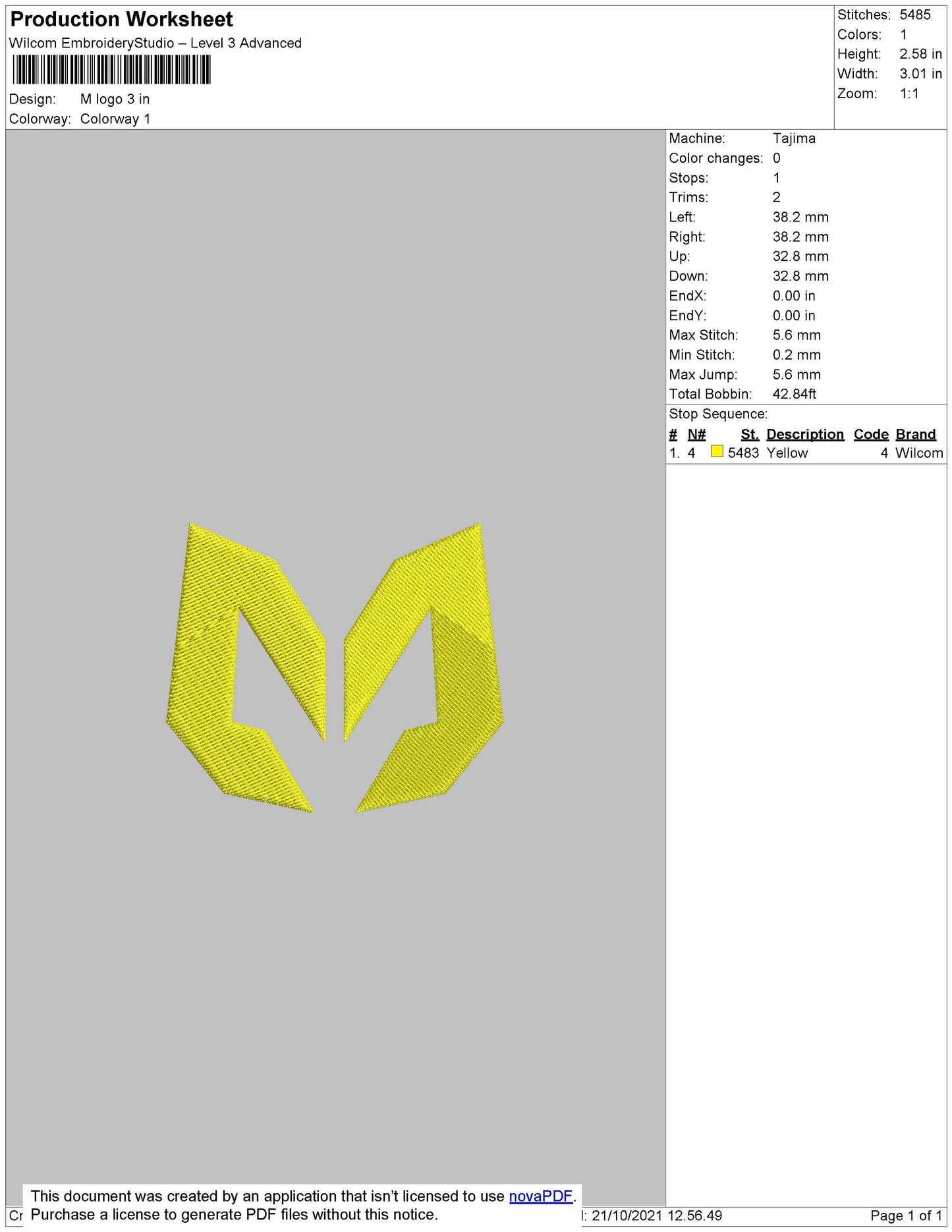 M Logo Digital Embroidery Design, 4 Sizes