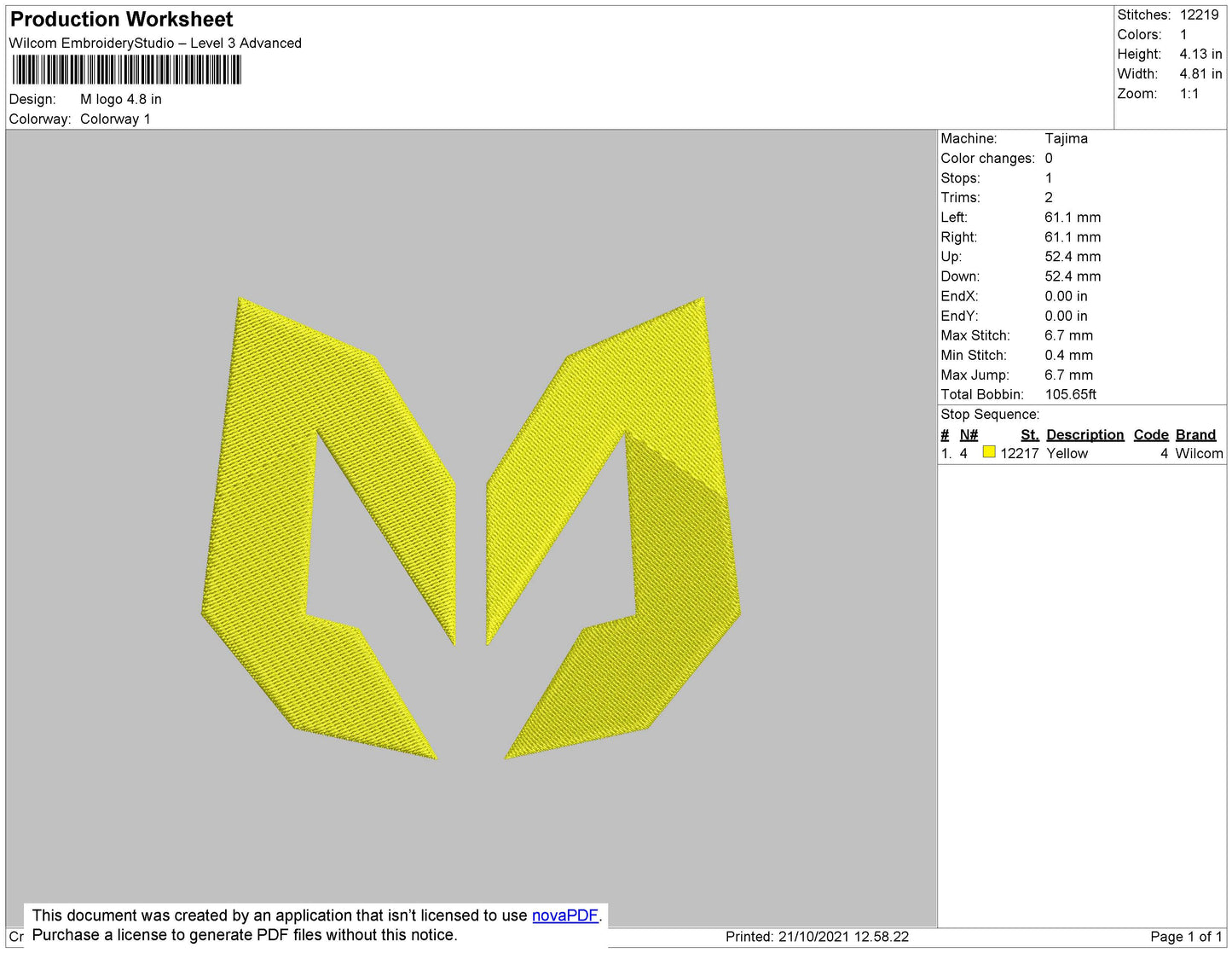 M Logo Digital Embroidery Design, 4 Sizes