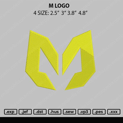 M Logo Digital Embroidery Design, 4 Sizes