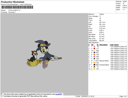 Minnie Wizard Embroidery File 4 size
