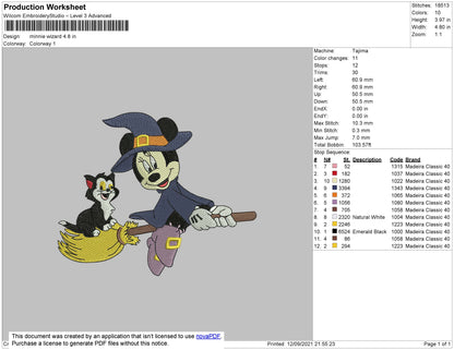 Minnie Wizard Embroidery File 4 size