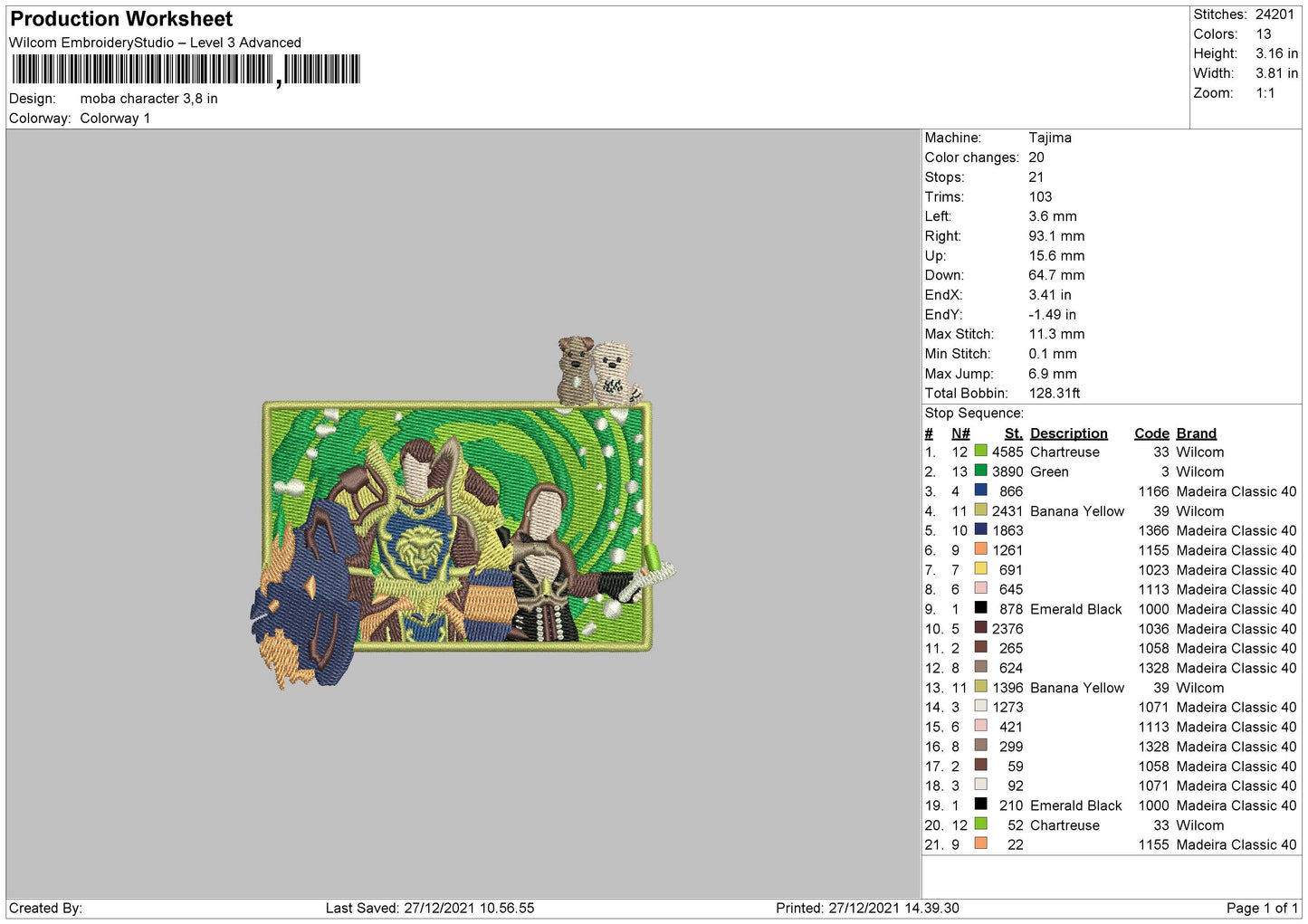 Moba Character Embroidery File 4 size