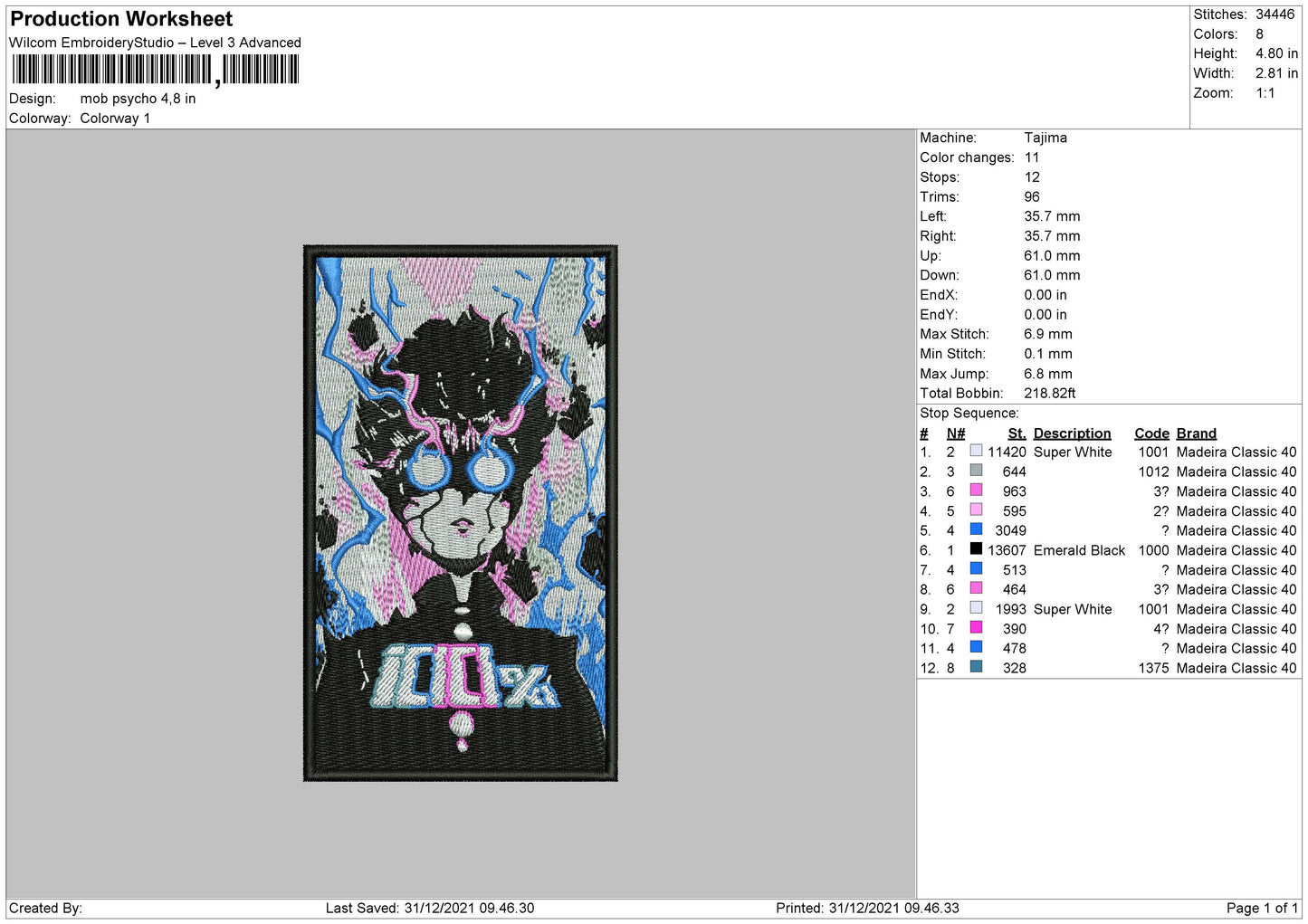 MOB Psycho Embroidery File 4 size