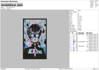 MOB Psycho Embroidery File 4 size