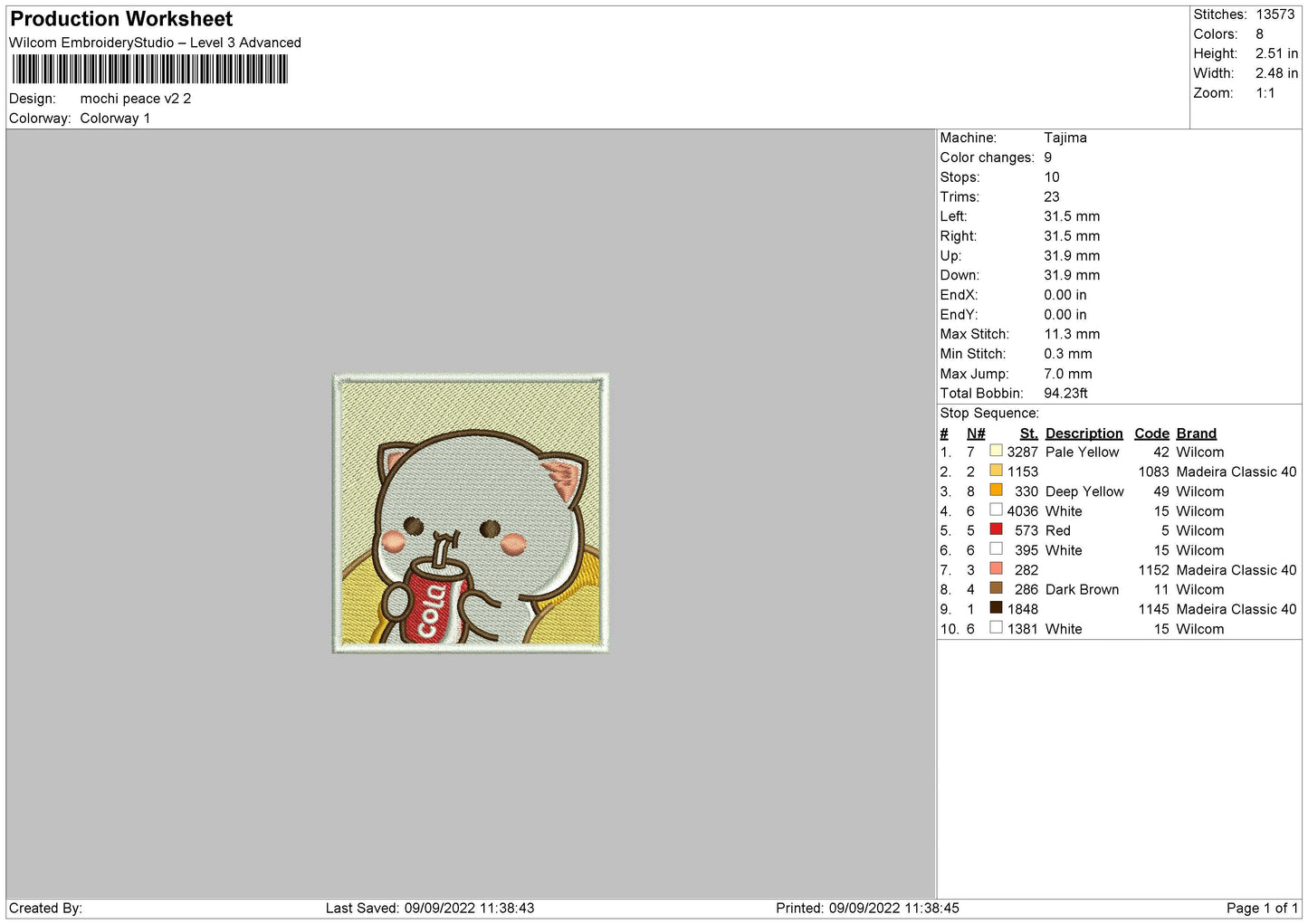 Mochi Peace V2 Embroidery File 5 sizes