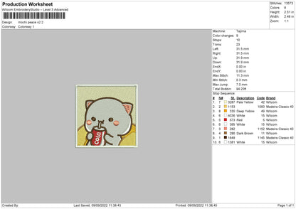 Mochi Peace V2 Embroidery File 5 sizes