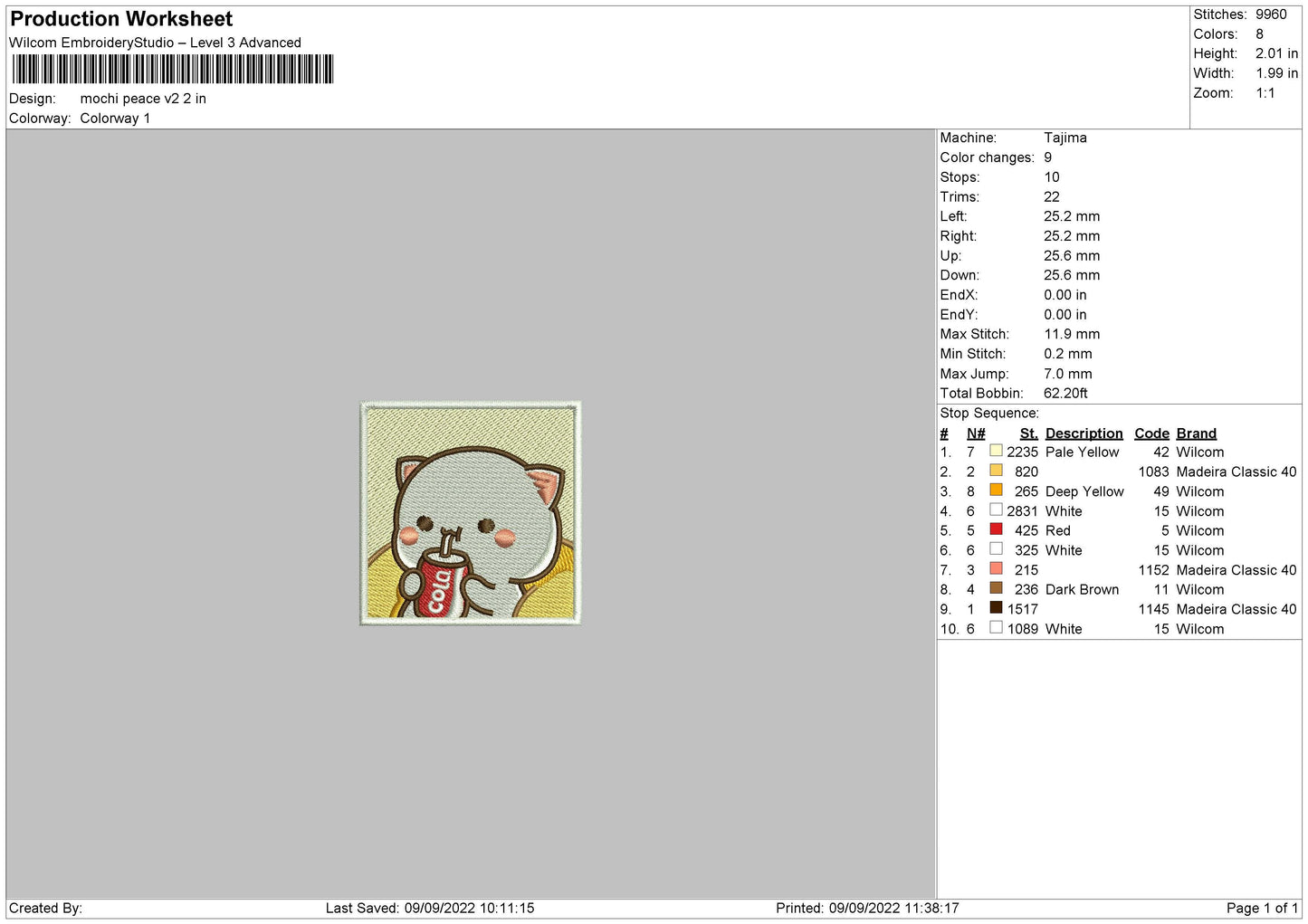 Mochi Peace V2 Embroidery File 5 sizes