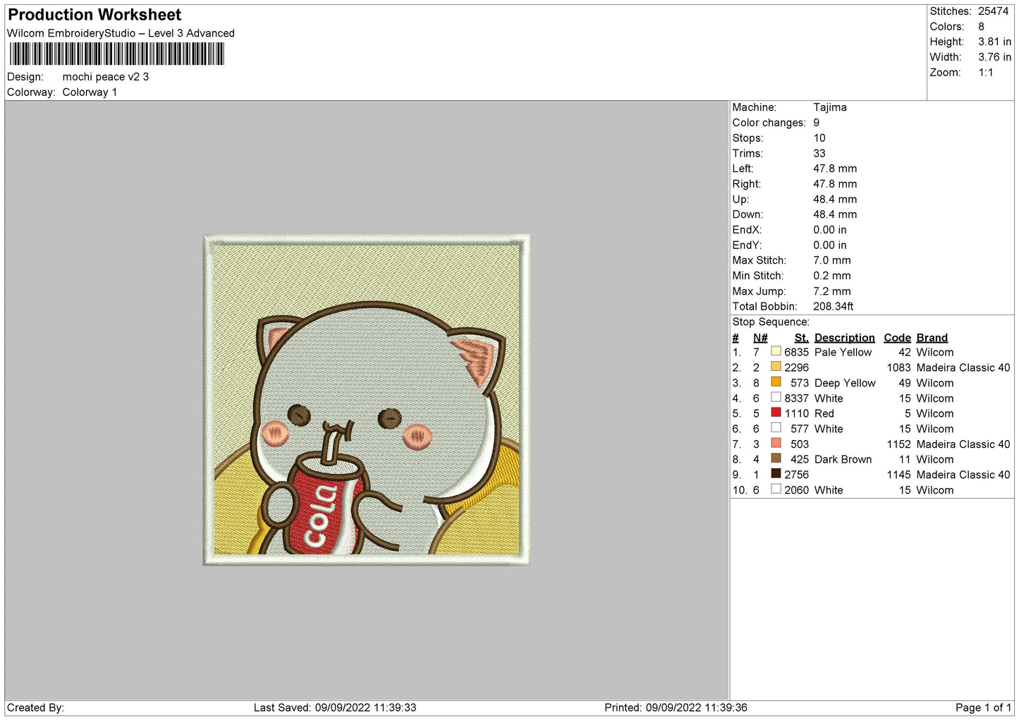 Mochi Peace V2 Embroidery File 5 sizes