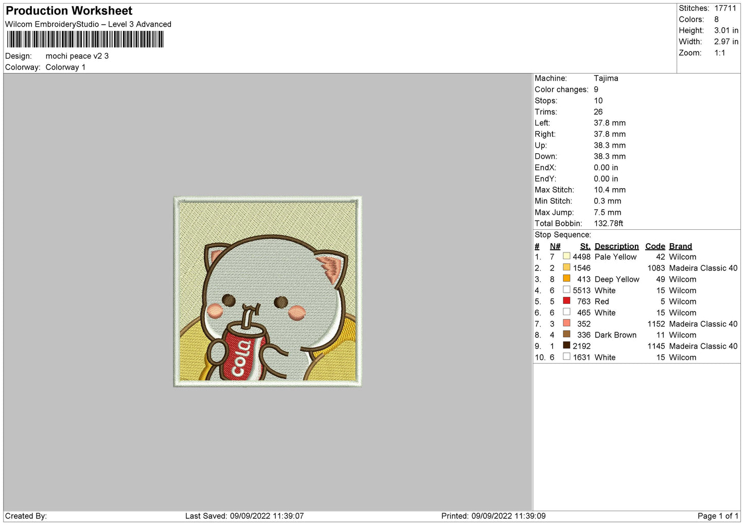 Mochi Peace V2 Embroidery File 5 sizes