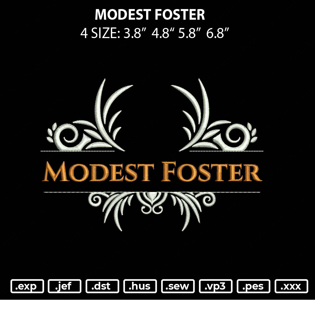Modest Foster Embroidery File 4 size