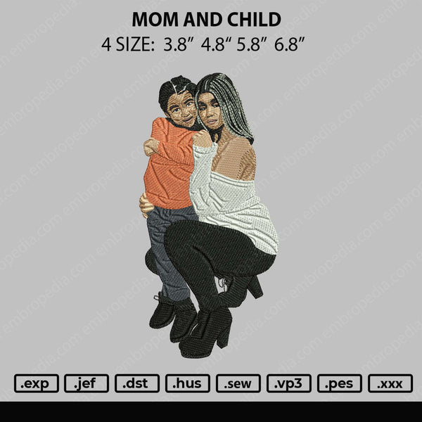 Mom And Child Embroidery File 4 size