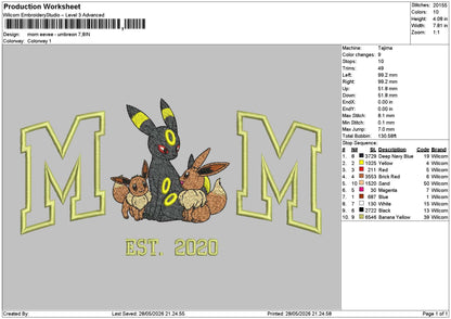 Mom Eevee Embroidery Machine Design File 6 Sizes