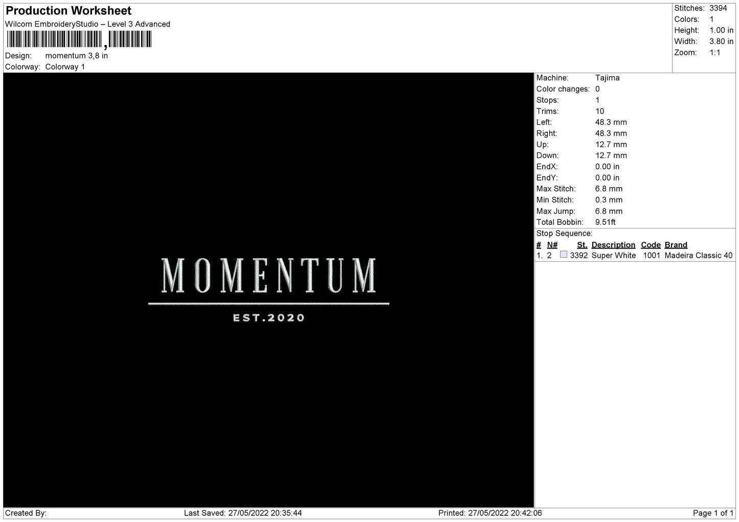 Momentum Embroidery File 4 size