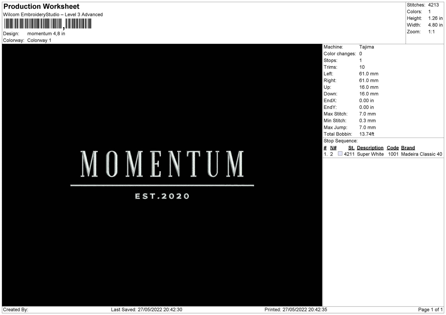 Momentum Embroidery File 4 size