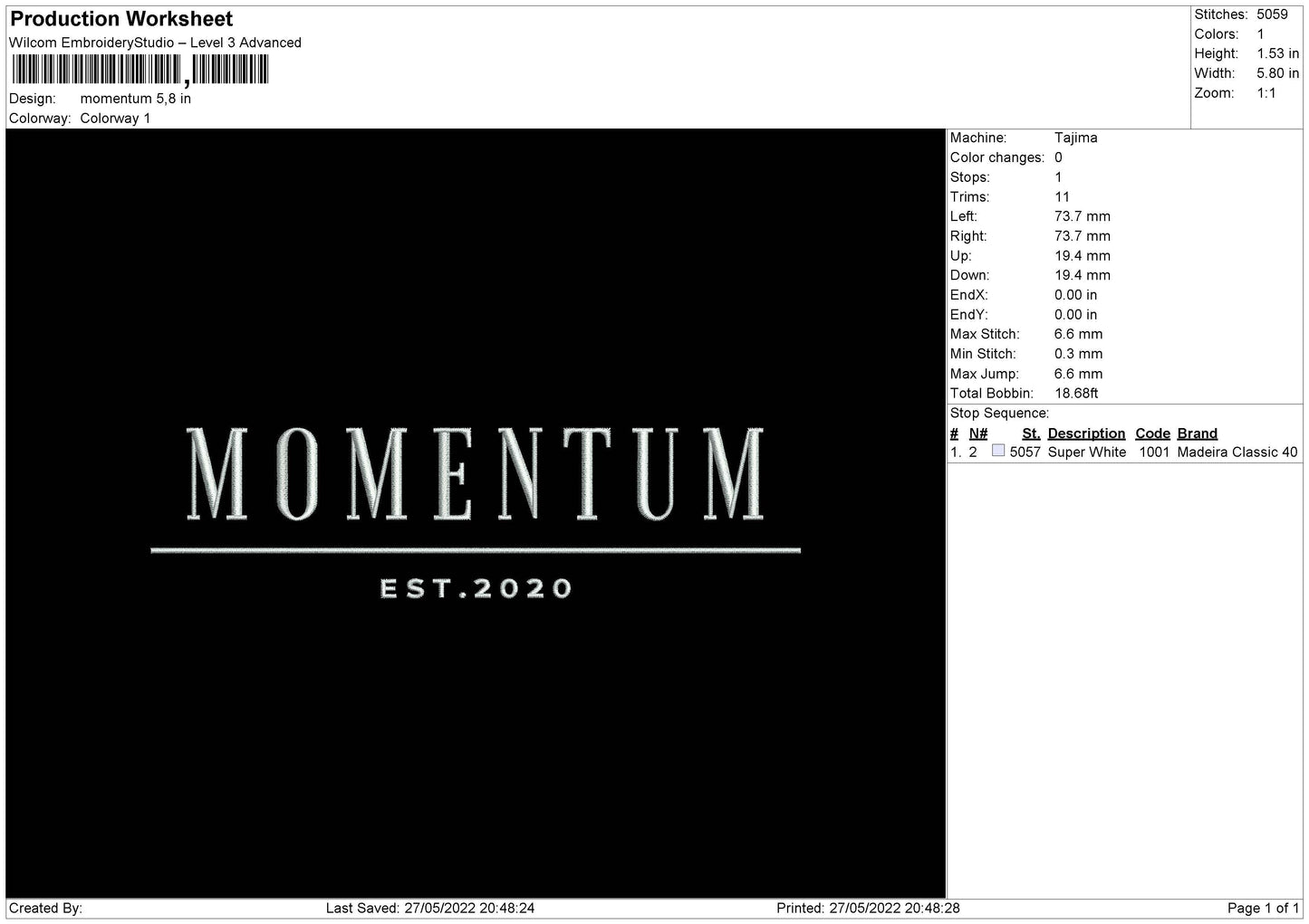 Momentum Embroidery File 4 size