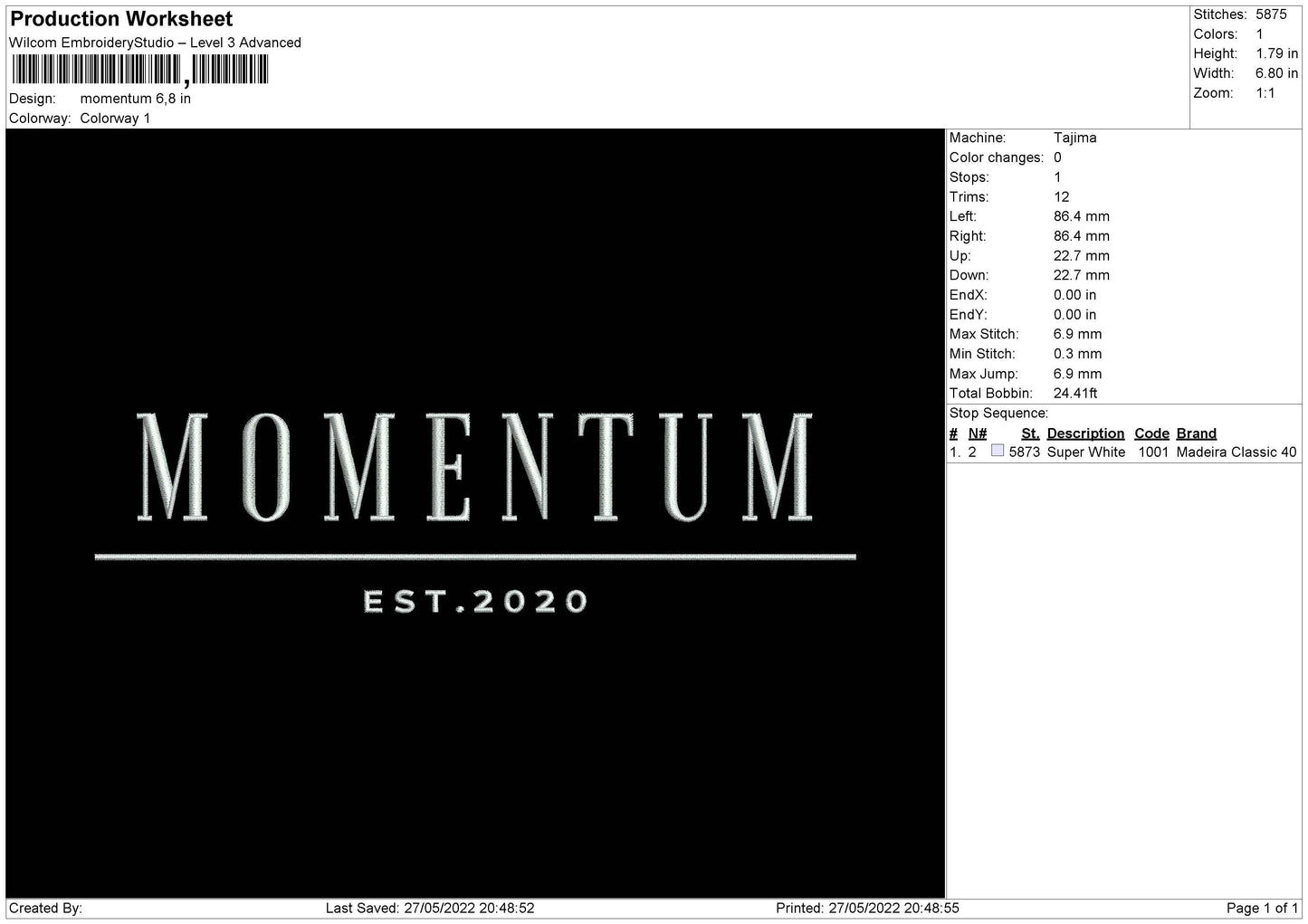Momentum Embroidery File 4 size
