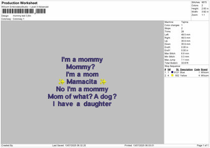mommy text  Embroidery File Design