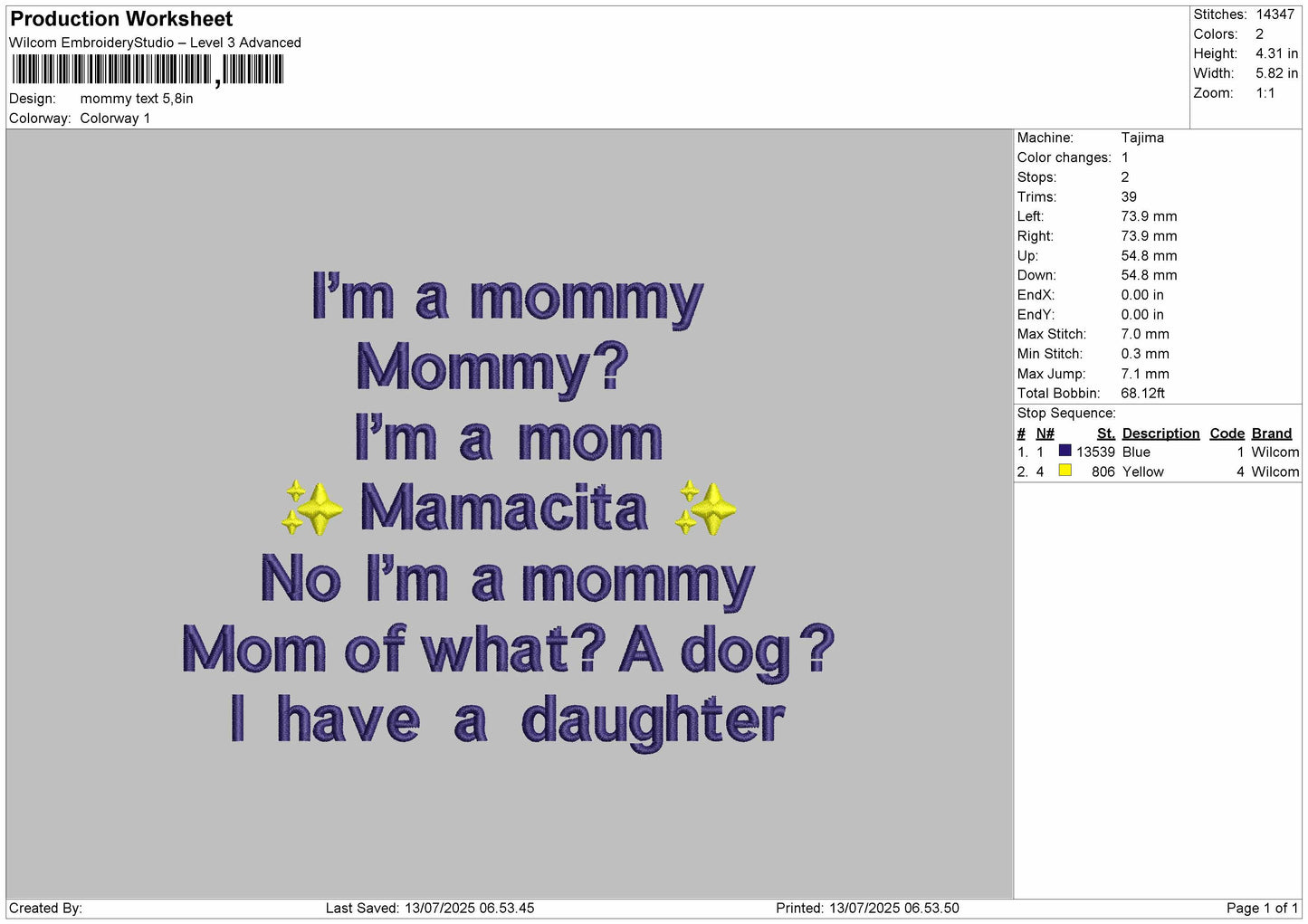 mommy text  Embroidery File Design