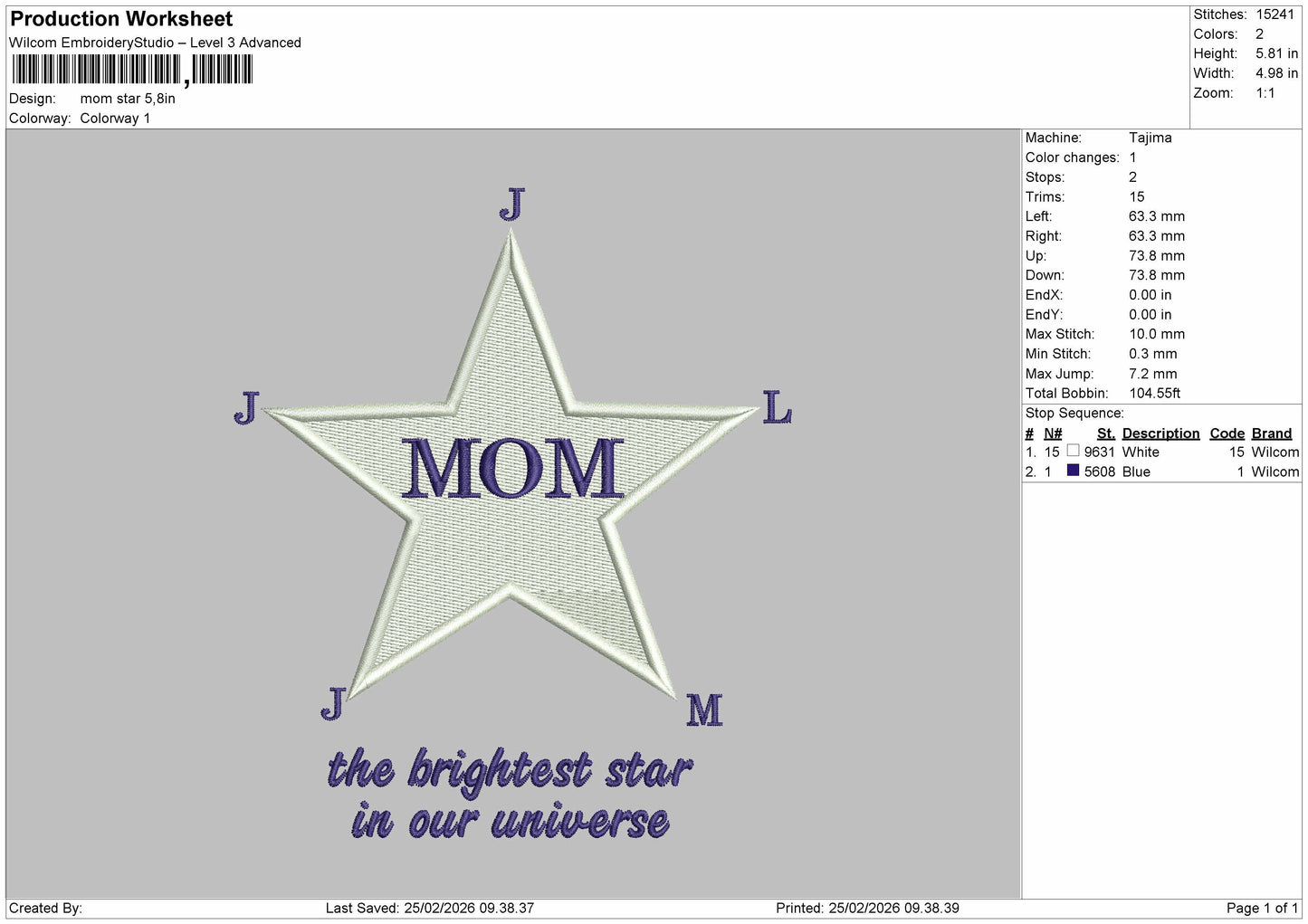 MOM STAR Embroidery File 6 sizes
