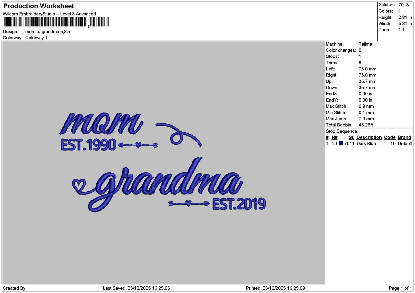 Grandmatext 2311 Embroidery File 6 sizes