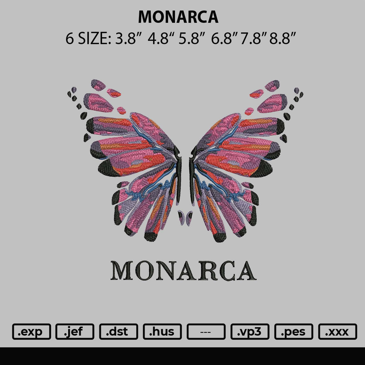 Monarca Embroidery File 6 sizes