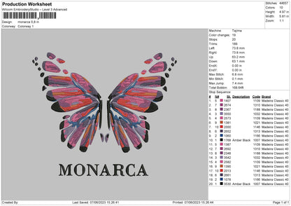 Monarca Embroidery File 6 sizes