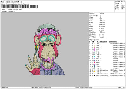 Monkey Character Embroidery File 6 sizes
