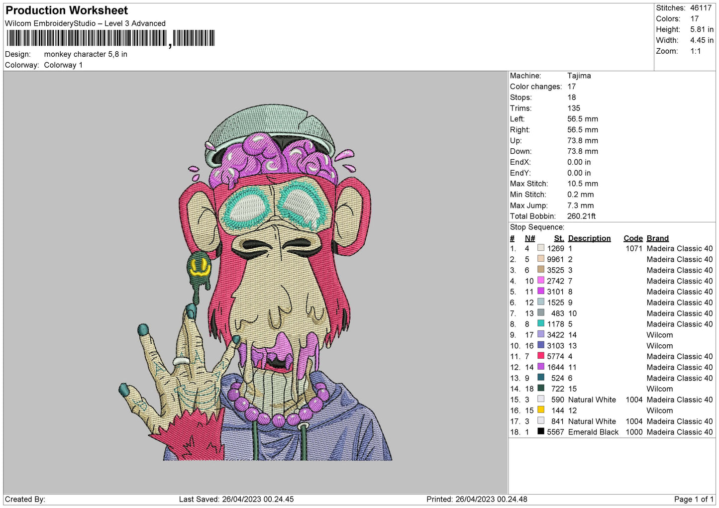 Monkey Character Embroidery File 6 sizes