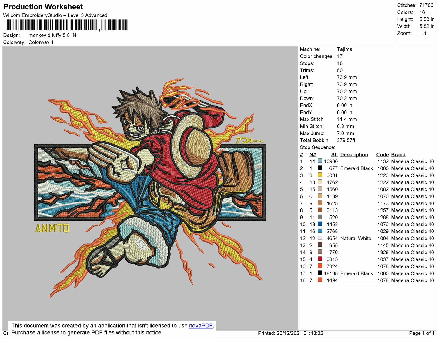Monkey D Luffy Embroidery File 4 size
