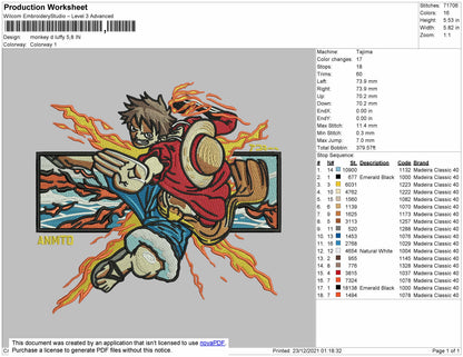 Monkey D Luffy Embroidery File 4 size