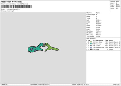 Monster Hands Embroidery File 6 sizes
