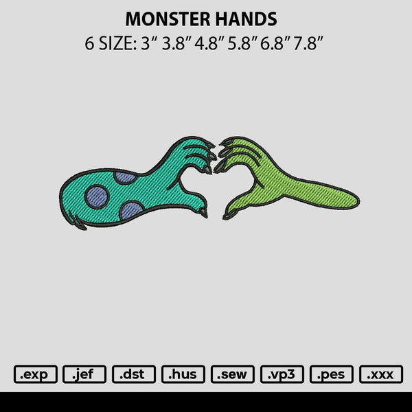 Monster Hands Embroidery File 6 sizes