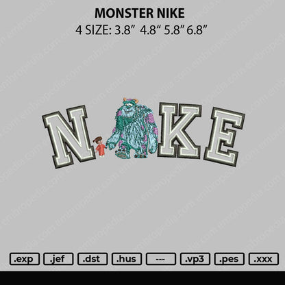 Monster Nike Embroidery File 4 sizes