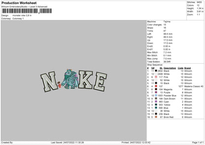 Monster Nike Embroidery File 4 sizes