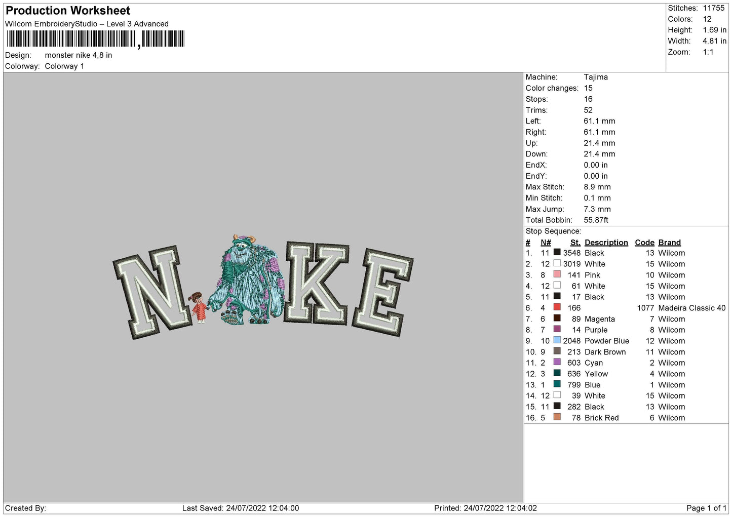 Monster Nike Embroidery File 4 sizes