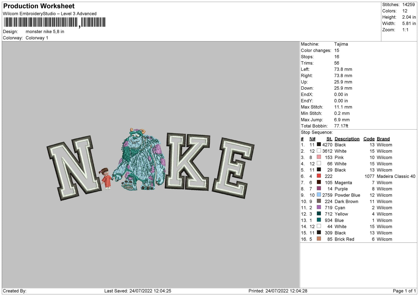 Monster Nike Embroidery File 4 sizes