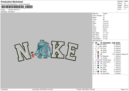 Monster Nike Embroidery File 4 sizes