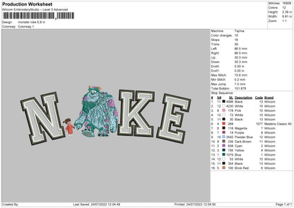 Monster Nike Embroidery File 4 sizes