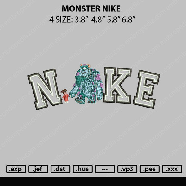 Monster Nike Embroidery File 4 sizes
