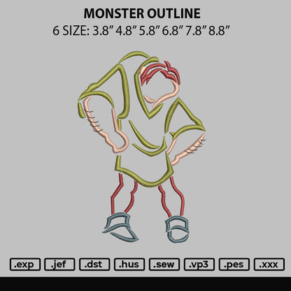 Monster Outline Embroidery File 6 sizes