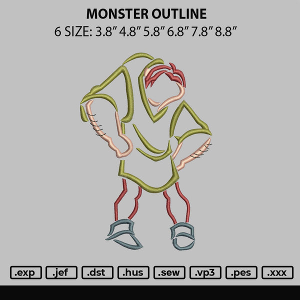Monster Outline Embroidery File 6 sizes