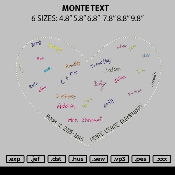 Monte Text Embroidery File 6 sizes