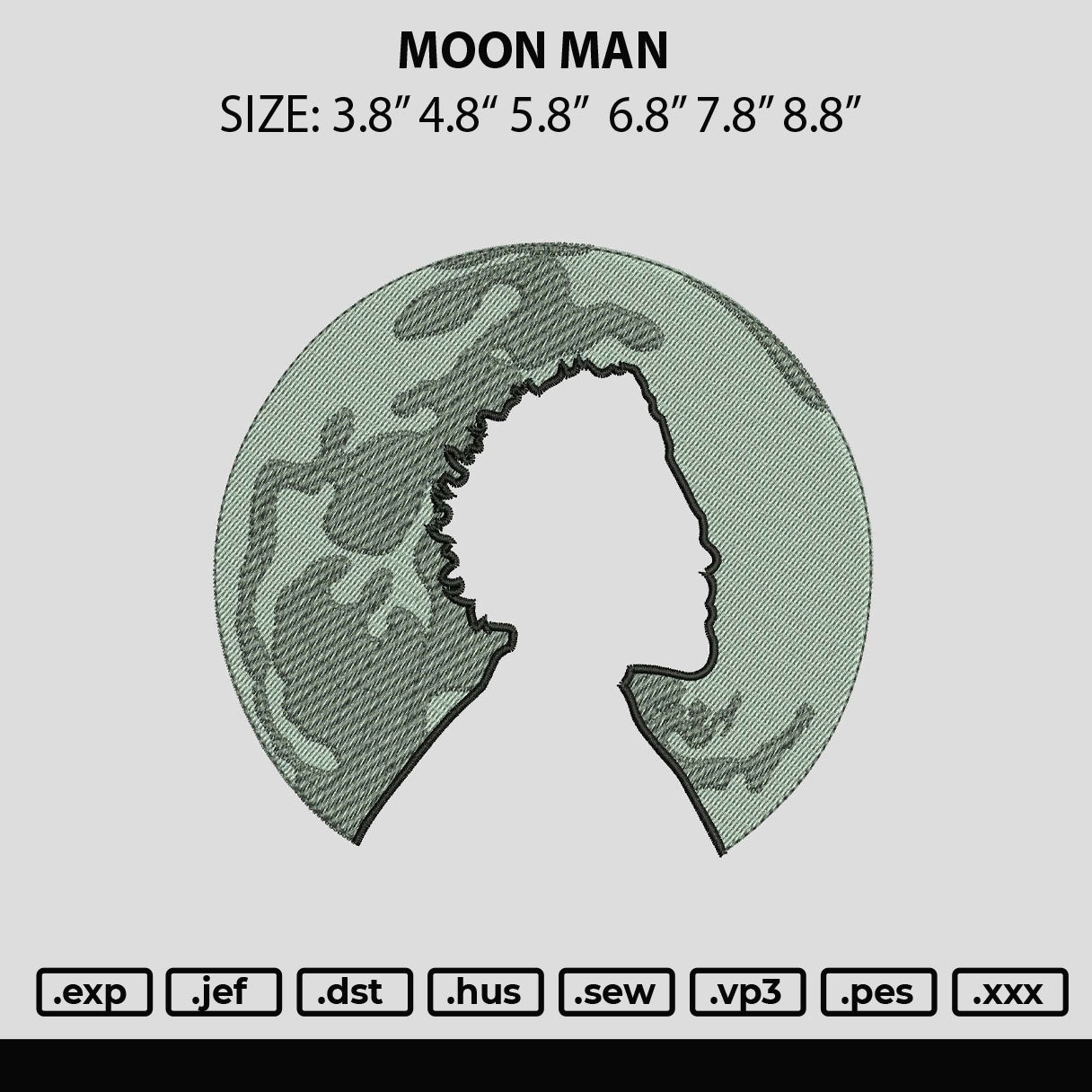 Moon Man Embroidery File 6 sizes