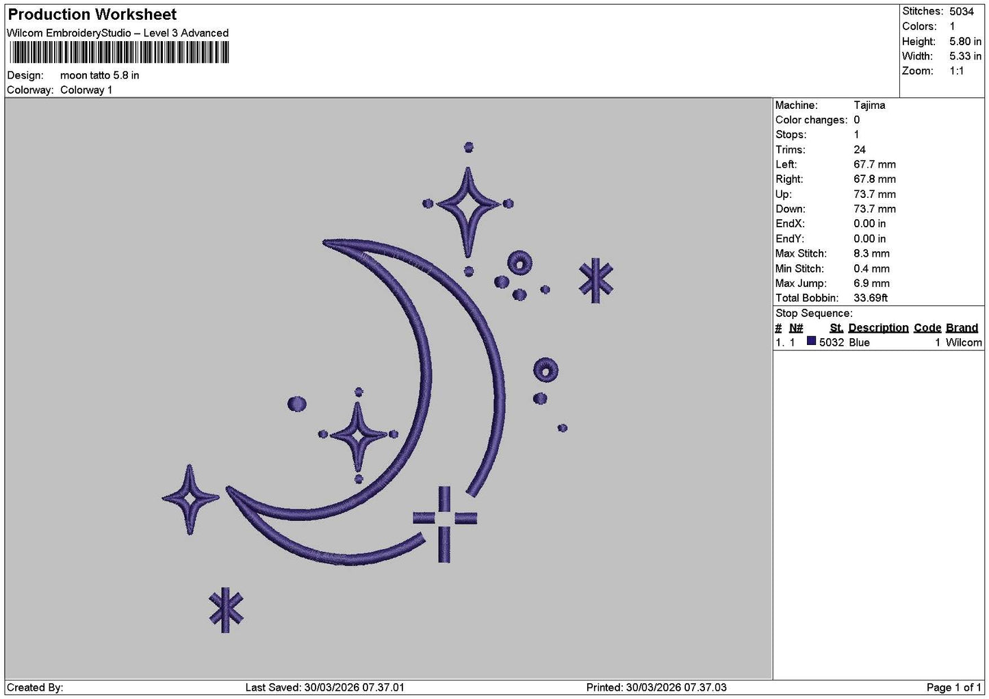 Moon 3003 Embroidery File 6 sizes