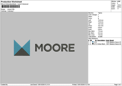 Mooretext Embroidery File 6 sizes