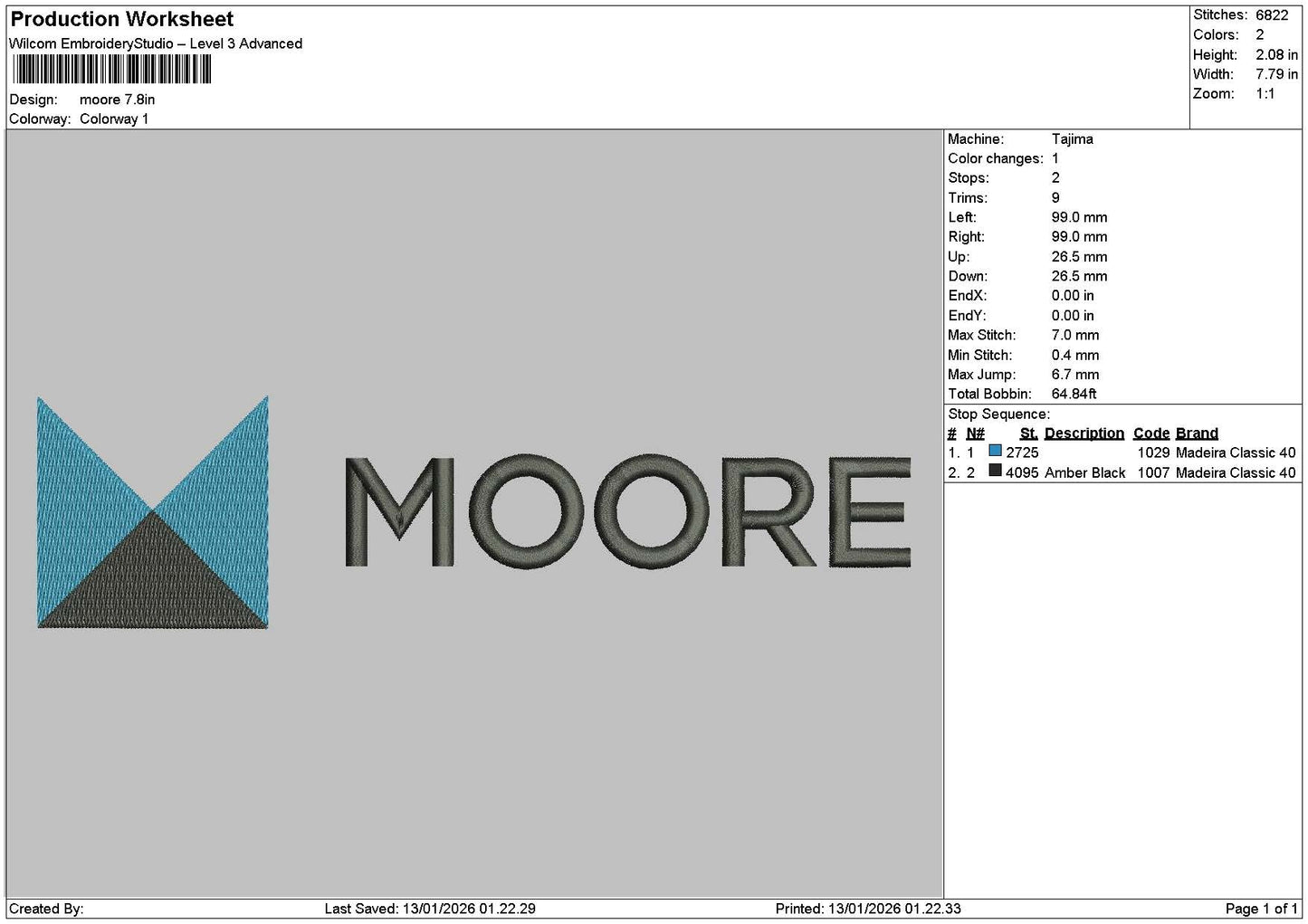 Mooretext Embroidery File 6 sizes