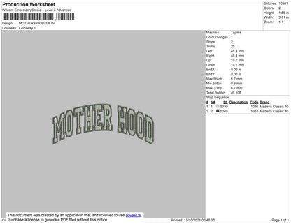 Mother Hood Embroidery File 4 size