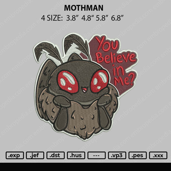 Mothman Embroidery File 4 size