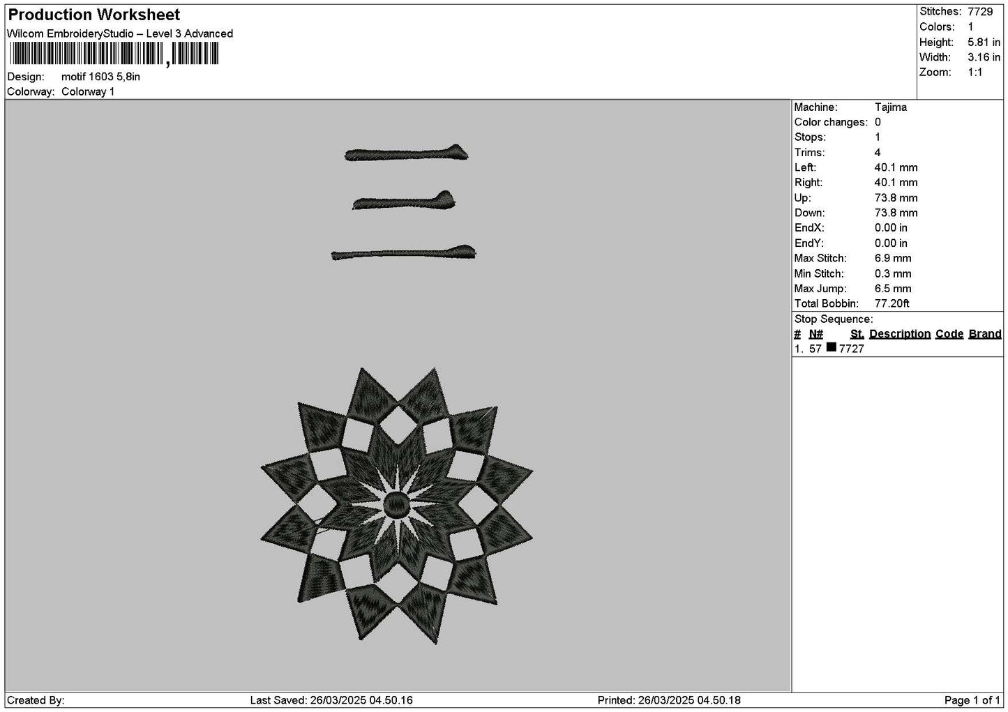 Pattern 1603 Embroidery File 6 sizes